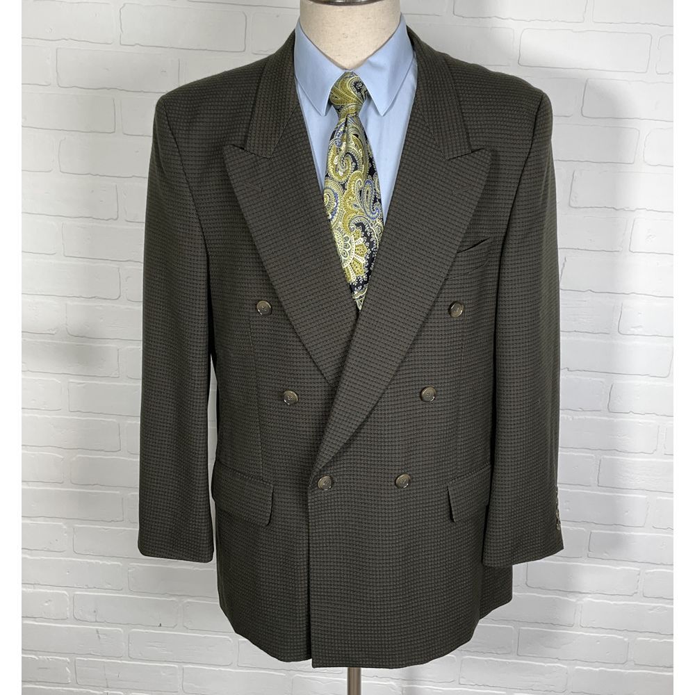 J. Riggings Blazer Men‎ 42R Brown Gray Check Double Breasted Texture Suit Jacket